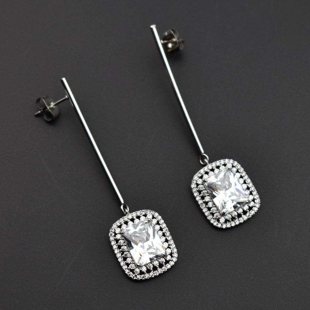 Fancy party earrings, geometric crystal dangle earrings for bride